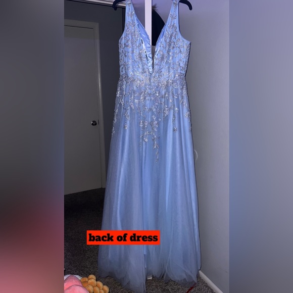 JVN Dress, Style #JVN07638 Light Blue, with silver and simmer designs all around - Picture 3 of 5